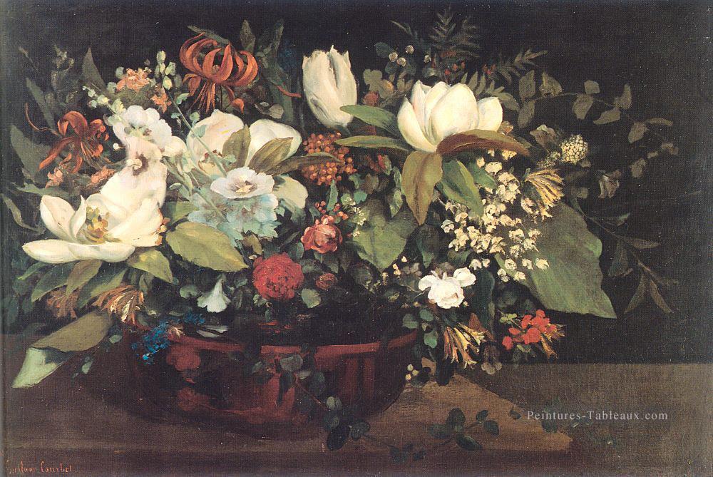 Panier de Fleurs Gustave Courbet floral Peintures à l'huile